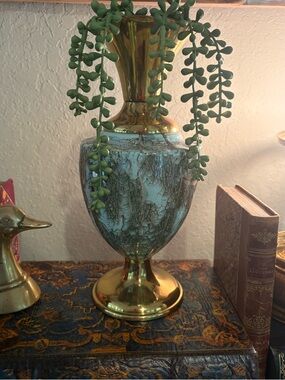 Vintage Delftware Porcelain and Brass Vase